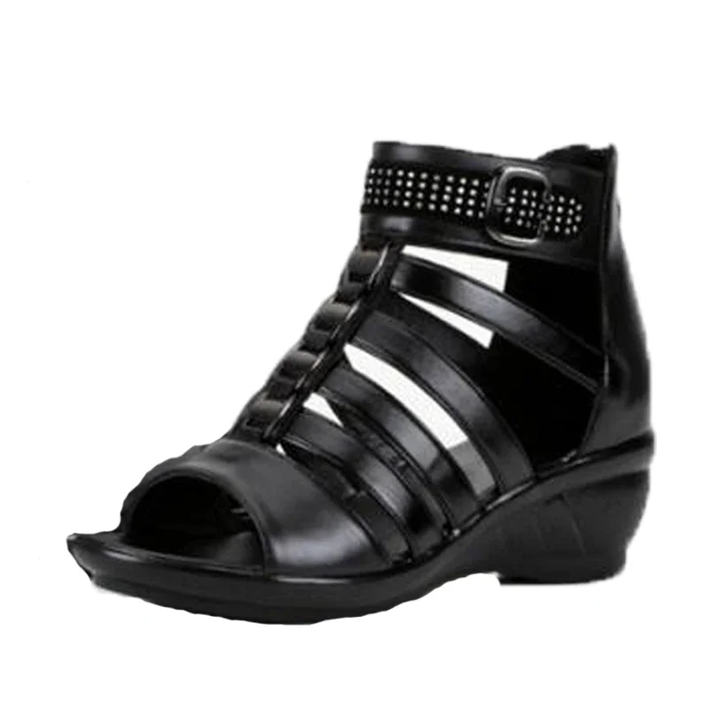 BEYARNE Brand Sandals Casual Shoes Summer Women Sandals Plus Size Open Toe Rhinestone Real Leather Shoes Woman Fashion Sandals