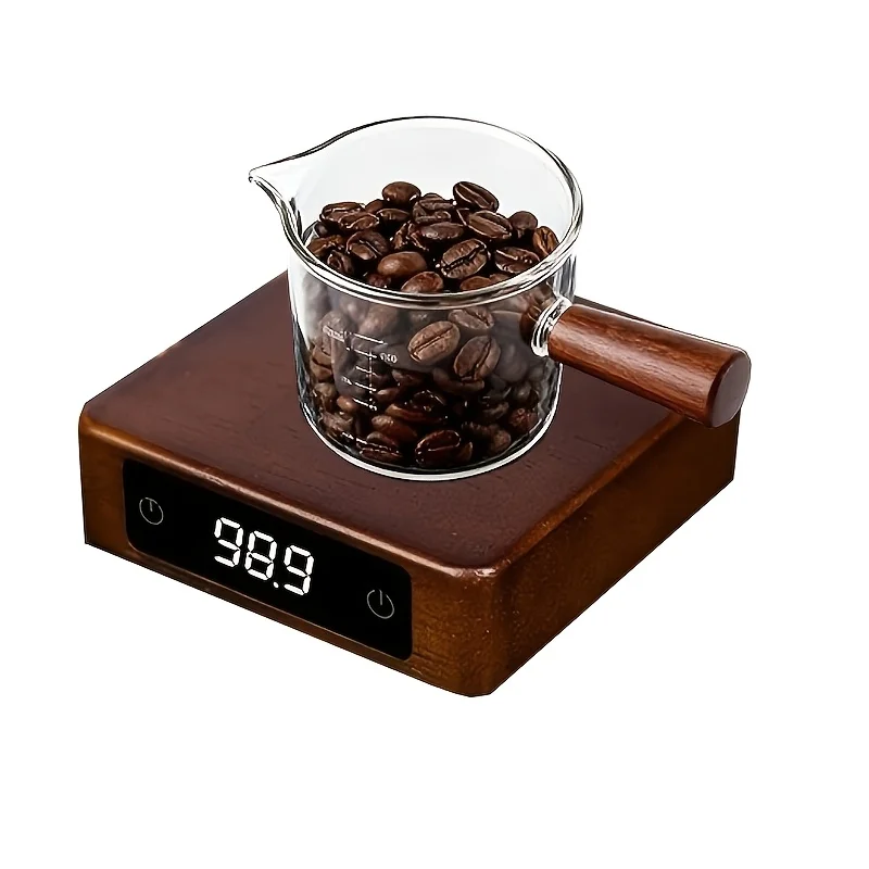 Solid wood coffee scale, tea scale, touch screen, long-lasting battery life, tare free, 500g/0.1g precise scale, portable