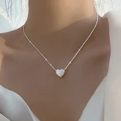 Fashion Silver Color Girls Hammer pattern Love Necklace Simple Individuality Heart shaped Pendant Women's Gift Boutique Jewelry