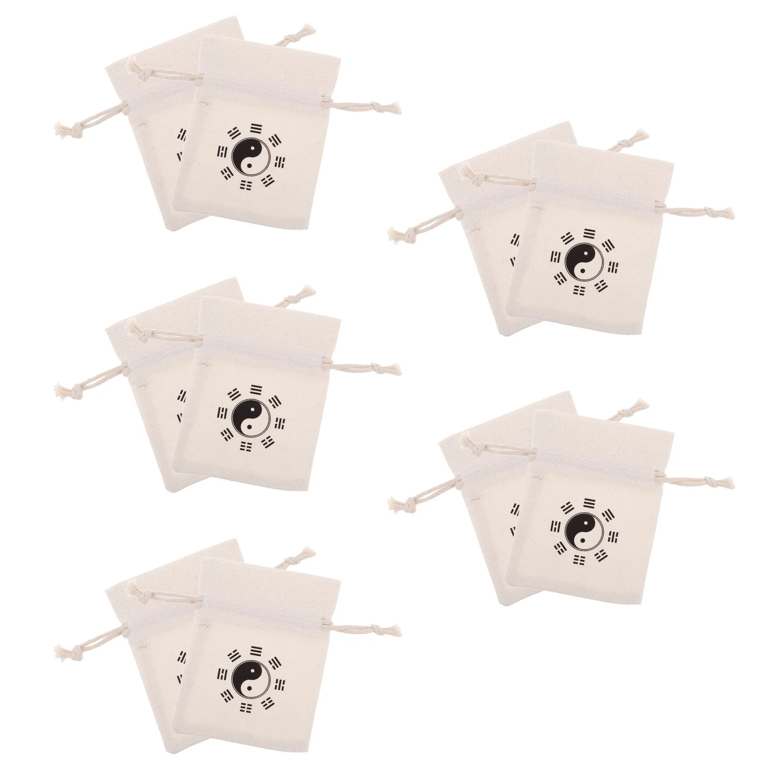 10Pcs Drawstring Jump Rope Pouches Sturdy Linen Storage Sack Elegant Bagua Design Portable Fitness Gear Case for Workout Travel