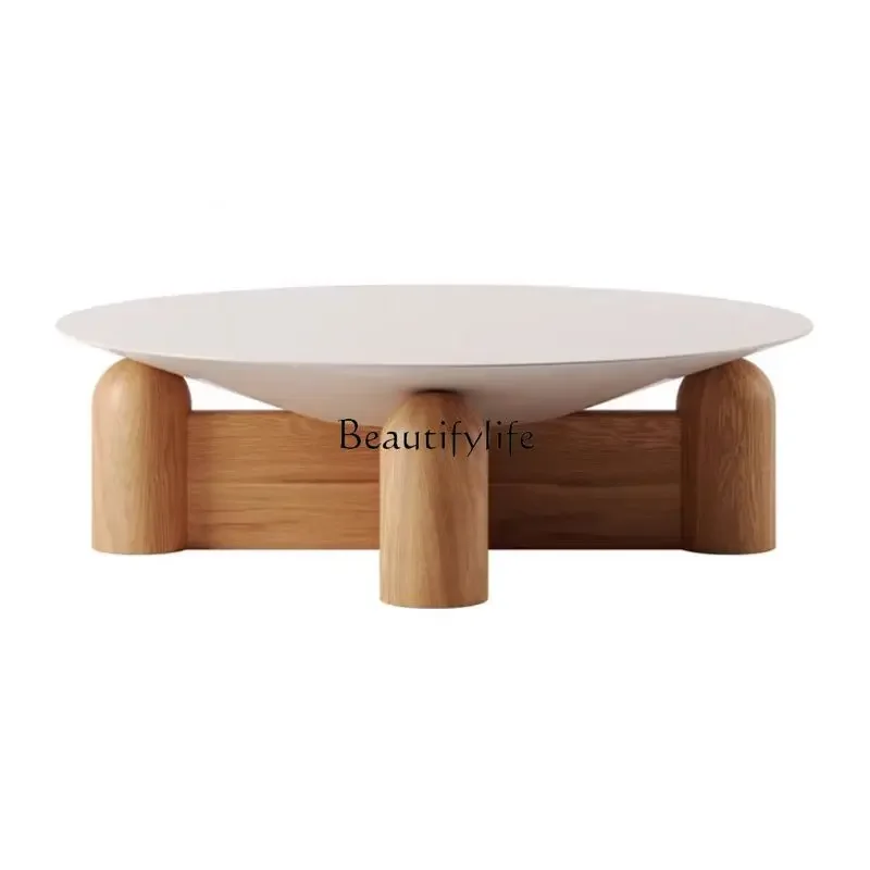 

09Z.*Italian minimalist round coffee table living room creative personalized furniture solid wood