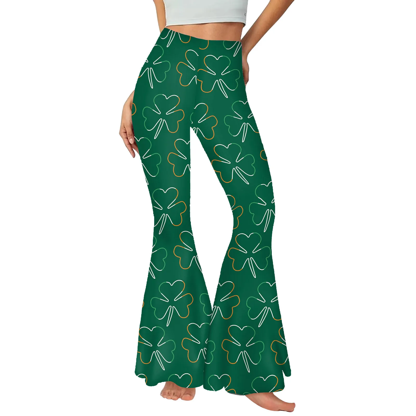 Pantalon Vert Traditionnel Irlandais Imprimé en 3D pour Femme, Streetwear Décontracté, Taille Moyenne, Saint kk, FJLadies