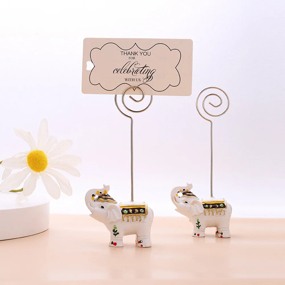 

2Pcs Adorable Elephant Memo Clip Premium Resin Material Photo Holder Practical Desktop Card Display Party Supplies