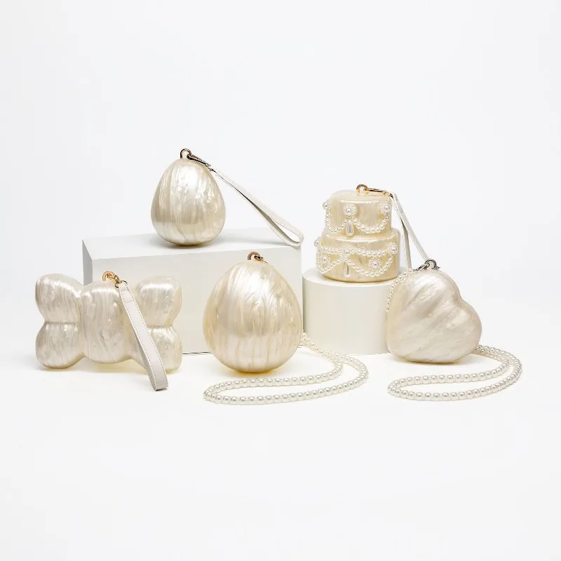 

Mini Pearl Crossbody Bag Beaded Necklace Shoulder Handbag Egg Shape Evening Fashion Tote for Women Small Lady Phone Clutch