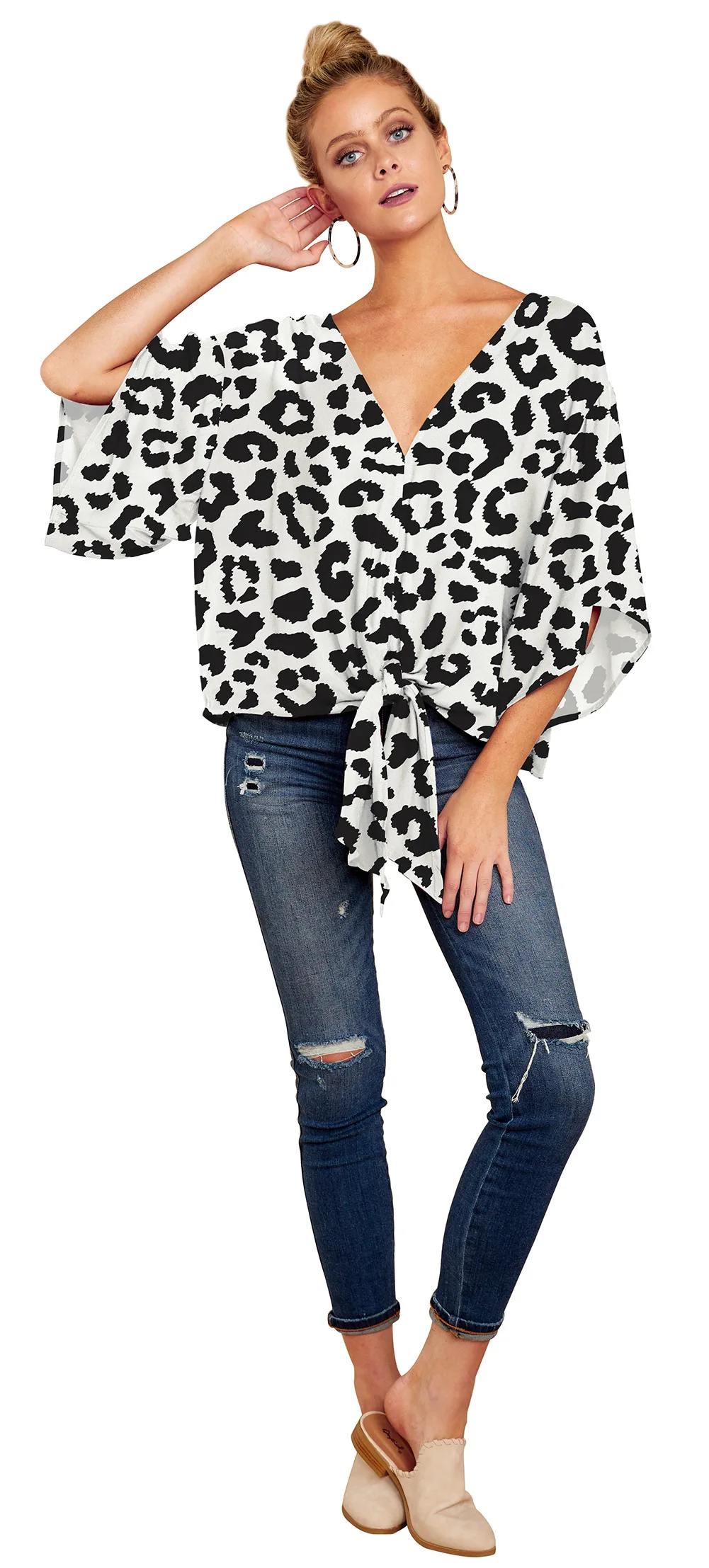 Plus Size Women's Casual V-Neck Blouse Printed Leopard Office Lady Fashion New Arrival Trendy Comfortable image 6