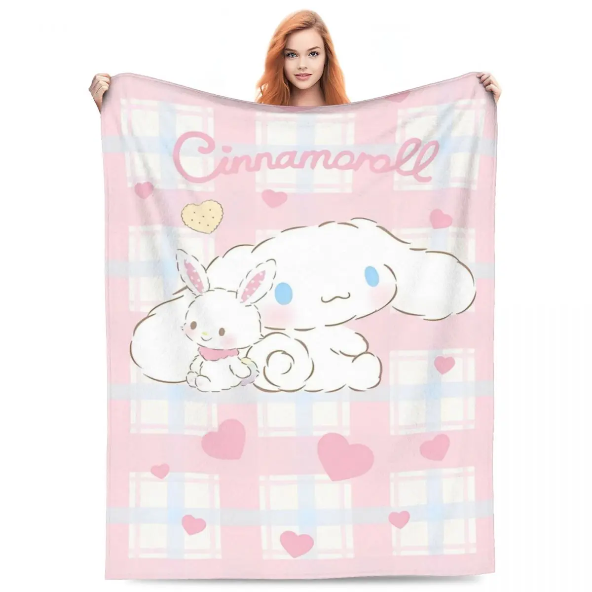 MINISO Cinnamoroll Love Heart Cartoon Blanket Warm Soft Print Plush Throw Blanket For Girls Boys Flannel Bedspread Bed Cover