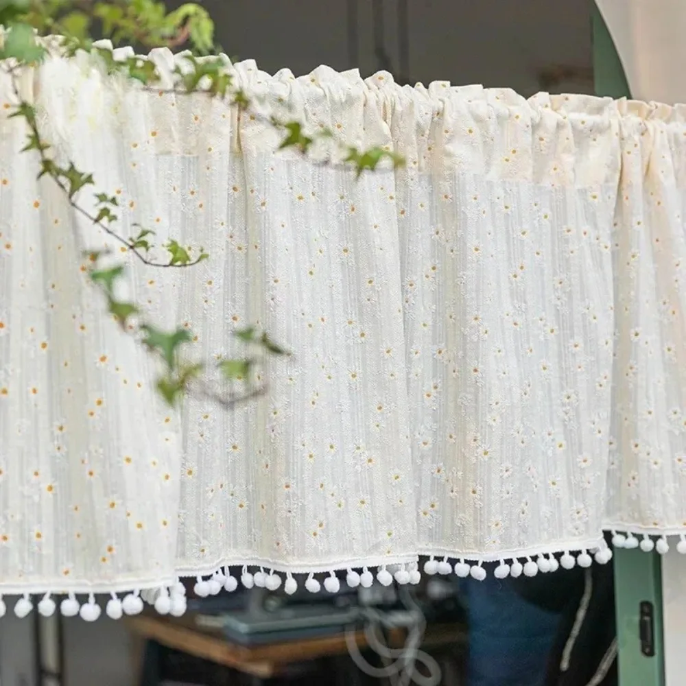 Floral Cotton Curtains for Bedroom Kitchen Korean Daisy Print Blackout Light Drapes with Tassel Bay Window Cabinet Treatments