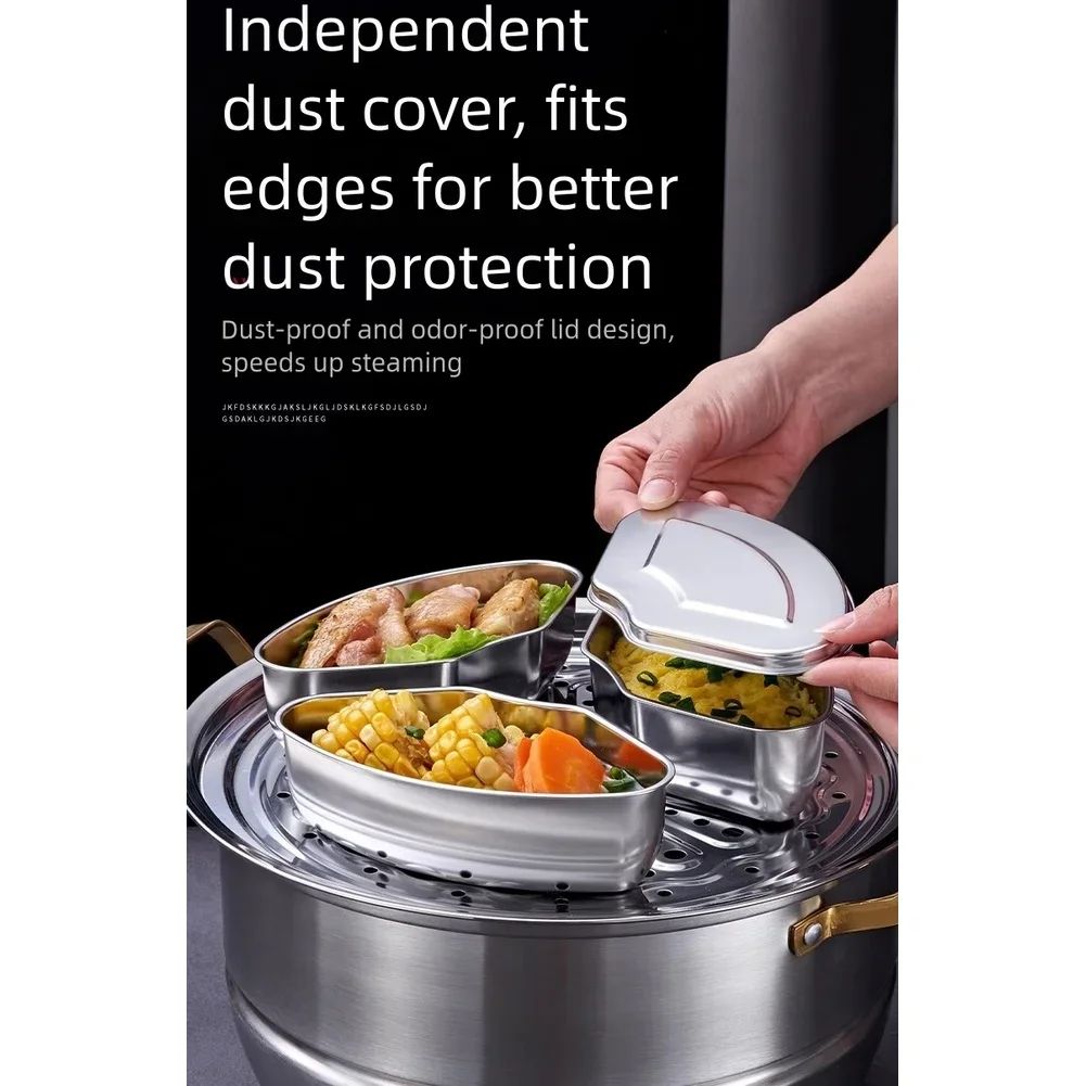 304 Stainless Steel Fan Shaped Steamer Basket Stackable with Dust Proof Cover Suitable for Steaming For Rice Vegetables and Eggs