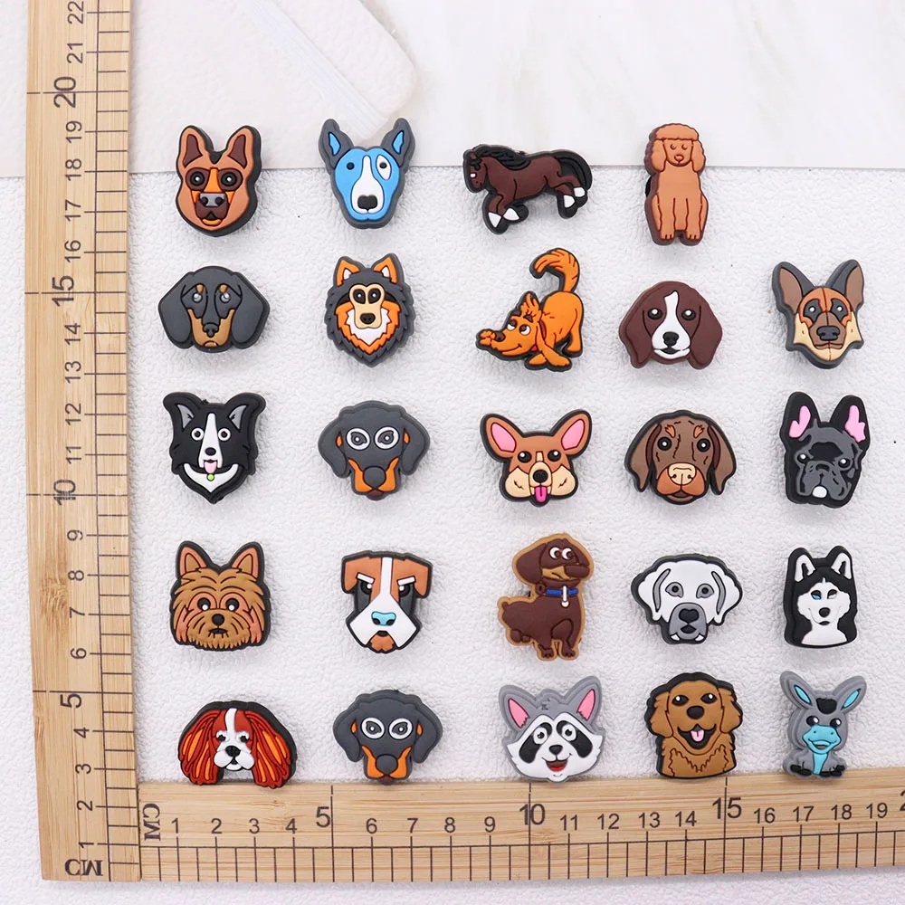 Mix 50pcs PVC Shoe Charms Kawaii Animal Cartoon Dog Series Donkey Golden Retriever Pug Sandals Shoes Decoration Accessories