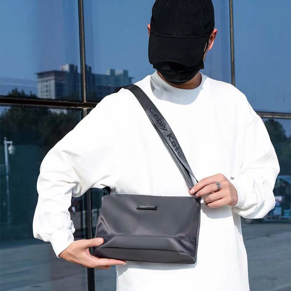 

PU Leather Men's Crossbody Bag Japanese Style Large Capacity Waterproof Shoulder Bag Minimalist Black Outdoor Casual Pouch