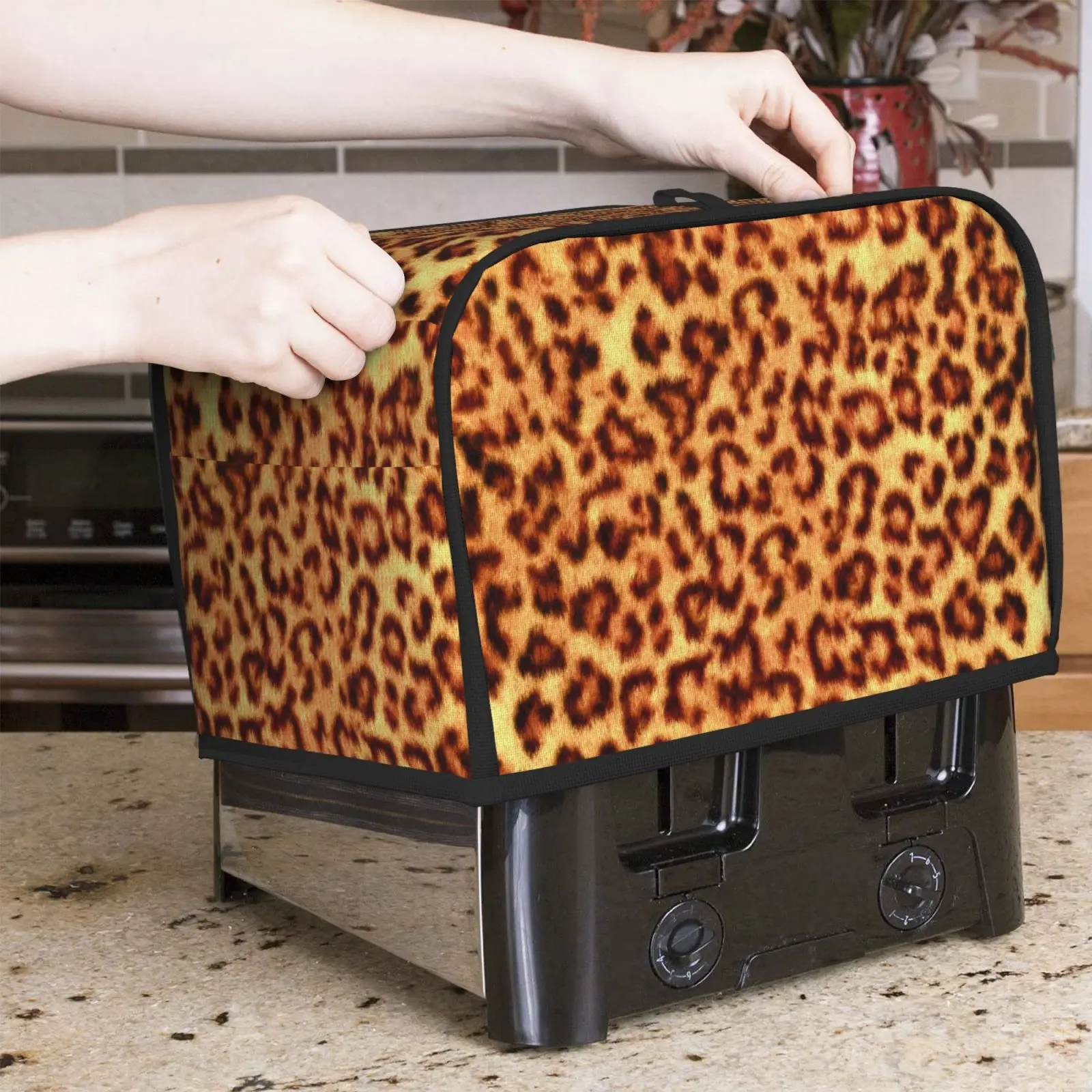 Leopard Print Toaster Cover Anti Dust Cover Bread Maker Machine Toaster Cover-ups Case For 2 Slice Toaster Protective Cover