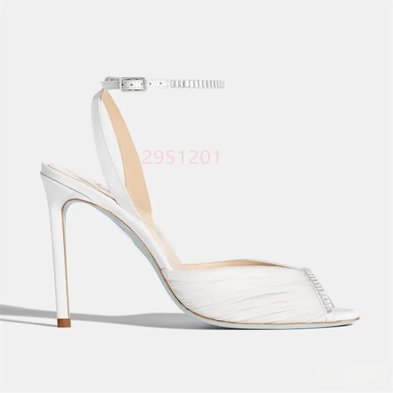 Crystal V Pointed Toe Women White Lace Mesh Sandals Slim High-Heeled Sandals  De Mujer Verano view 3