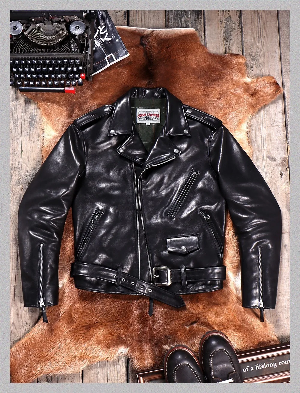 YR!Großhandel.Klassischer 613-Motor-Biker-Stil, Retro-Echtlederjacke, luxuriöser Mantel aus gegerbtem Rindsleder.Vintage-Leder.Pferde
