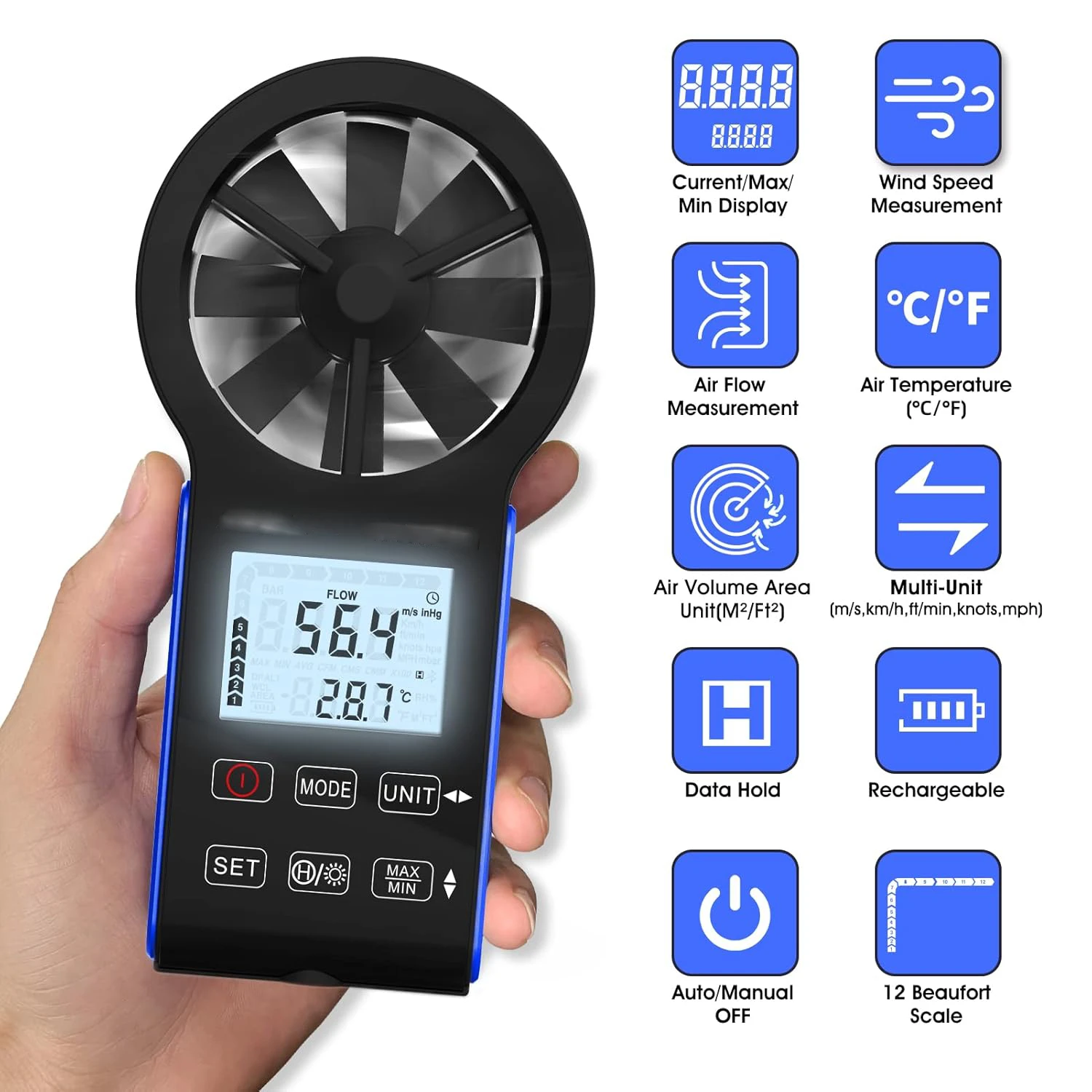 Holdpeak HP-6000GH handheld hvac anemometer, cfm wind geschwindigkeit meter luftstrom messgerät messgerät mit wasserdichtem touch knopf