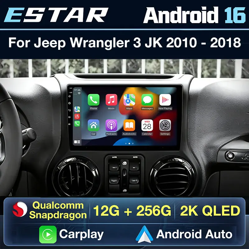 Wireless Carplay Android 16 For Jeep Wrangler 3 JK 2010 - 2018 Car Radio QLED 2din Head Unit 360 Camera Audio Octa Core DSP WIFI