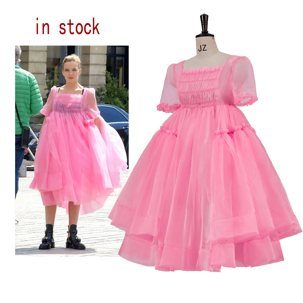 

（in stock）Jodie Comer Villanelle Cosplay Costume Killing Eve Pink Dress Molly Goddard Tulle Fluffy Dress Outfit for Women