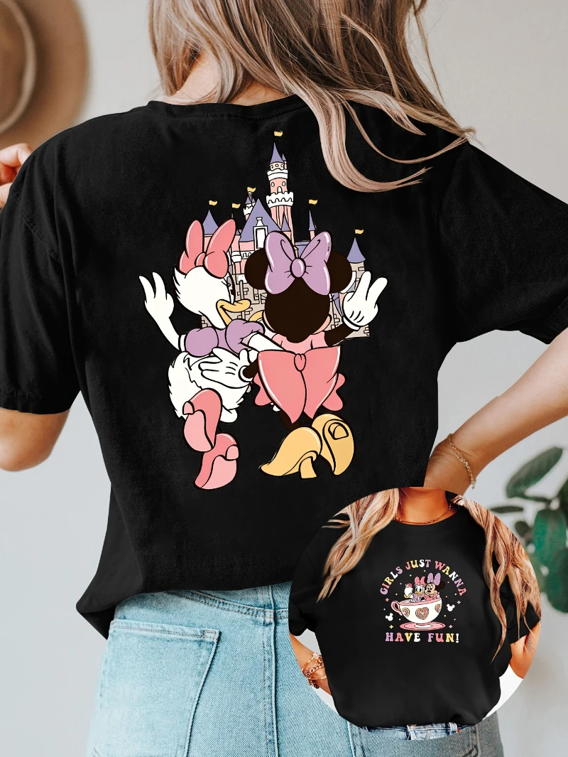 

Women's Disney T-Shirt Disney Castle Rear Print T-shirt Fashion Casual Summer Sports Cartoon Short-sleeved Loose Crew Neck Top