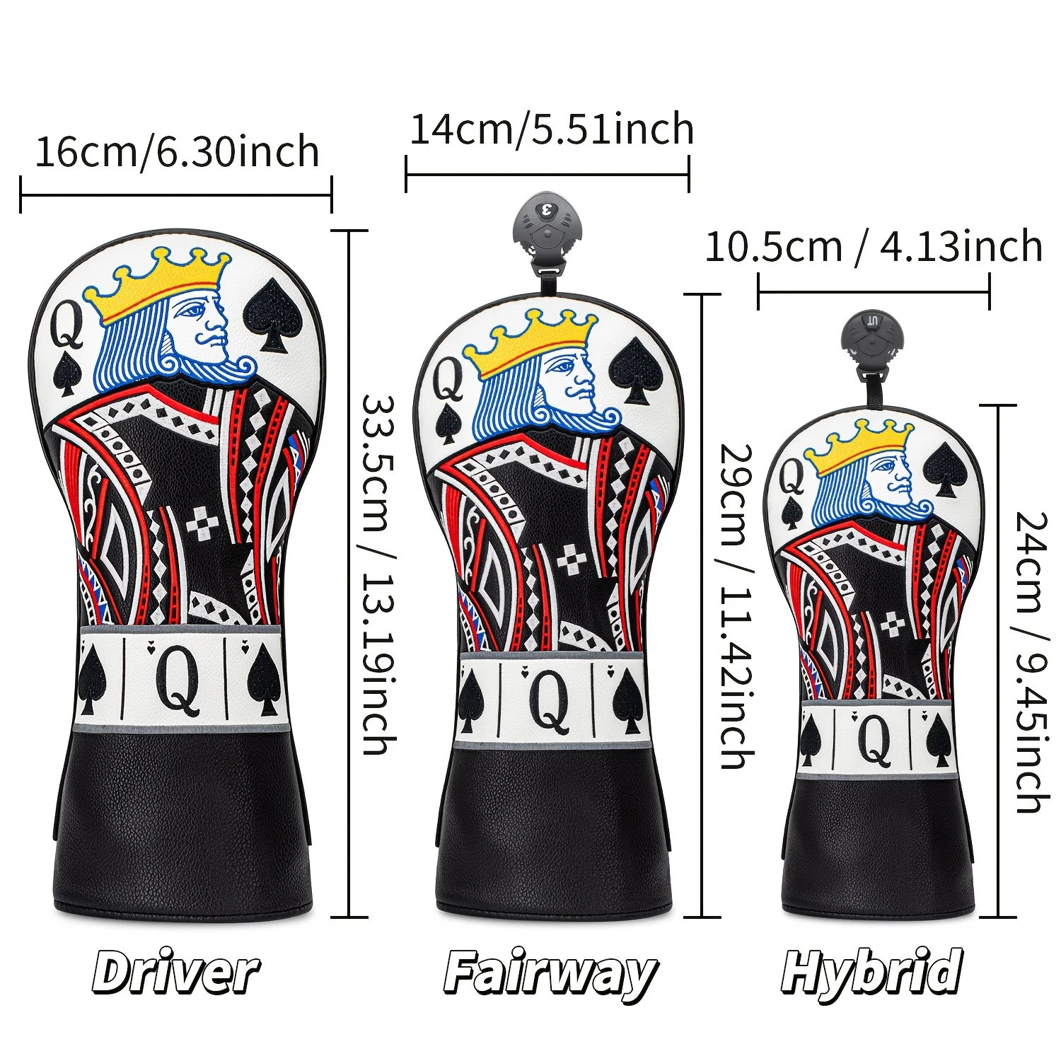1/3pcs Golf Club Head Covers for Fairway Woods, Hybrids - Poker Card Spade Design, PU Material, Stylish And Protective, Unisex, image 6