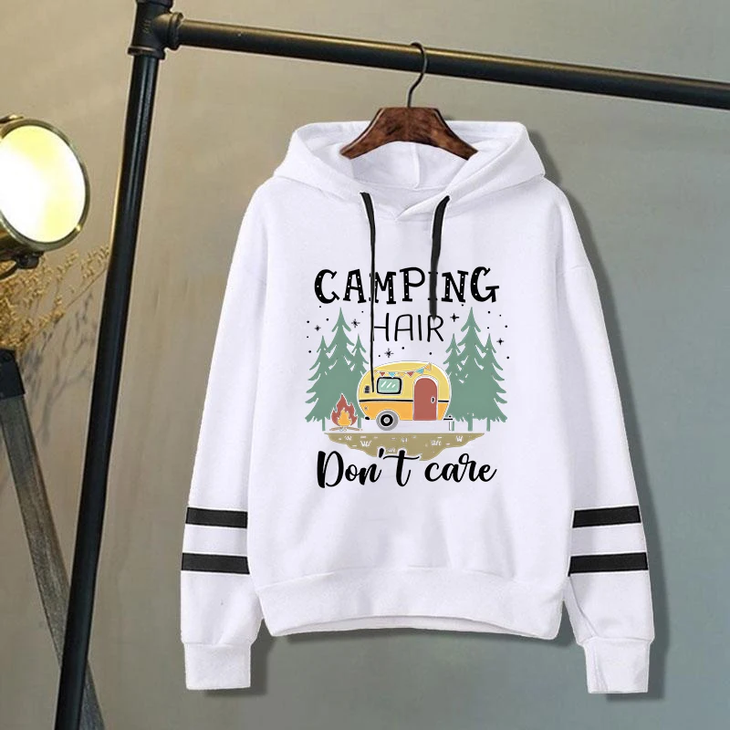 Camping Hair Don'T Care Letter Print Sweatshirt Women'S Casual Top Harajuku Fashion Hooded Sweatshirt Long Sleeve