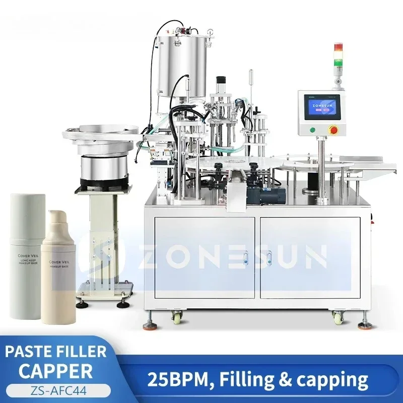 Zonesun ZS-AFC44 Máquina de llenado y tapado de botellas con bomba sin aire Máquina de envasado de cosméticos con botellas sin aire monobloque