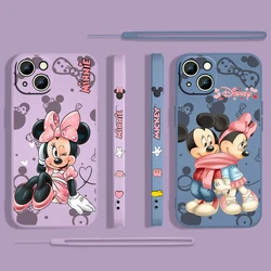 Mickey Minnie Pink For Apple iPhone 15 14 13 12 Mini 11 Pro XS MAX XR X 8 7 6S Plus Liquid Left Rope Phone Case Funda Capa