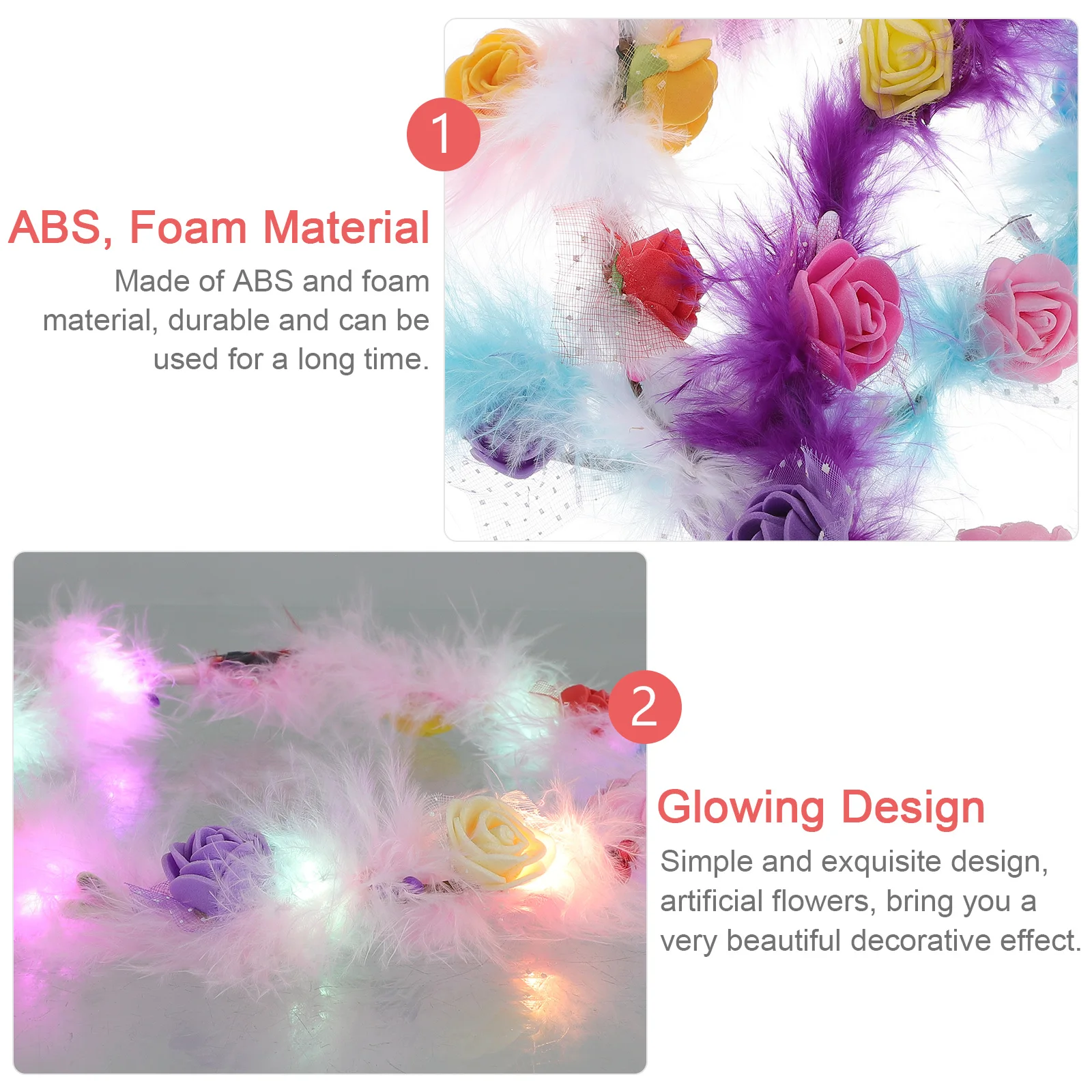 

8pcs Glowing Garland LED Lighted Hair Accessories Foam Flower Bride Party Headdress ABS Material Lightweight