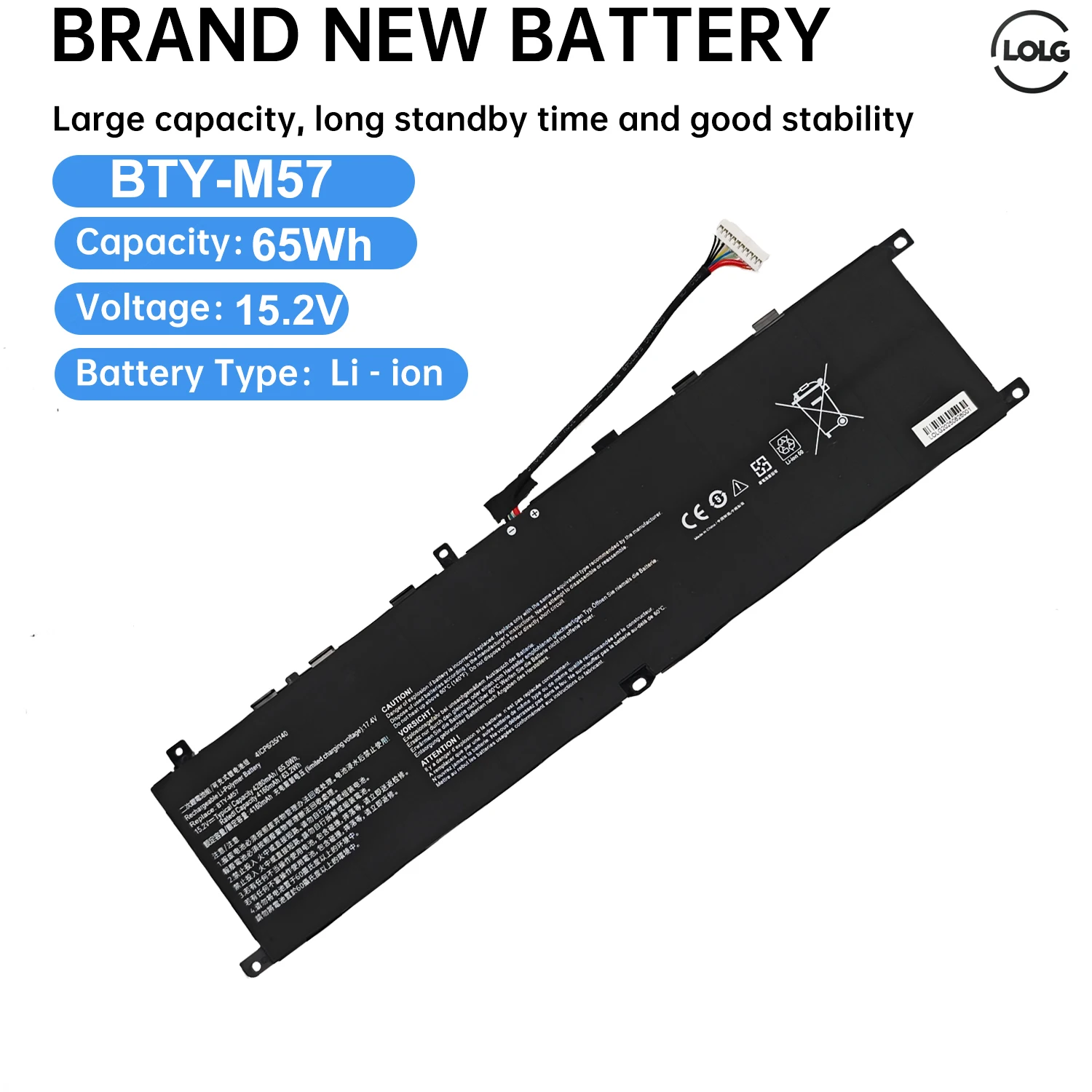 LOLG  BTY-M57 Laptop Battery For MSI GP66 GP76 MS-17K3 Leopard 10UG Series Notebook 15.2V 4280mAh/65Wh