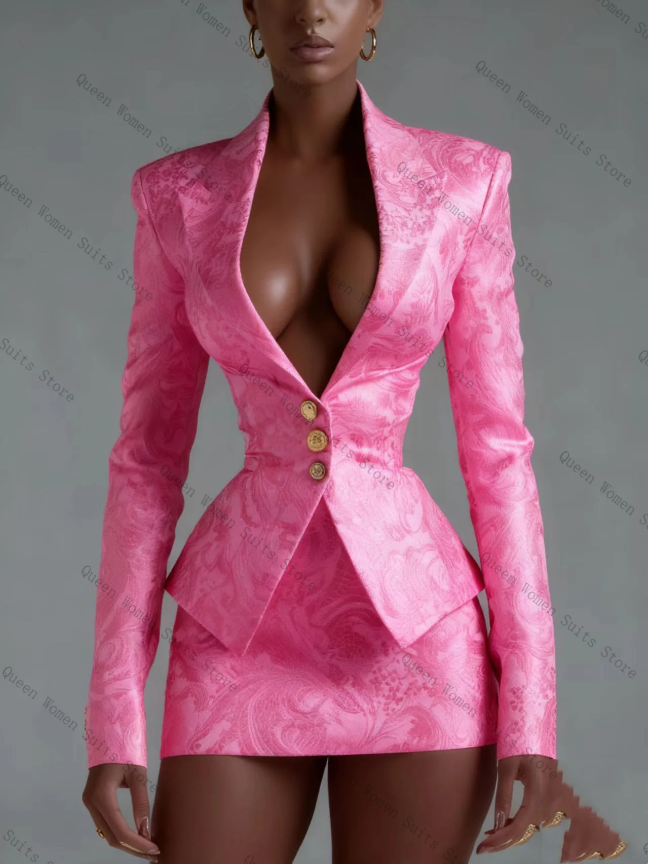 

Розовый женский костюм с юбкой, комплект из 2 предметов: пиджак + короткое мини-платье для выпускного вечера, официальная офисная женская куртка, свадебное пальто для выпускного вечера по индивидуальному заказу