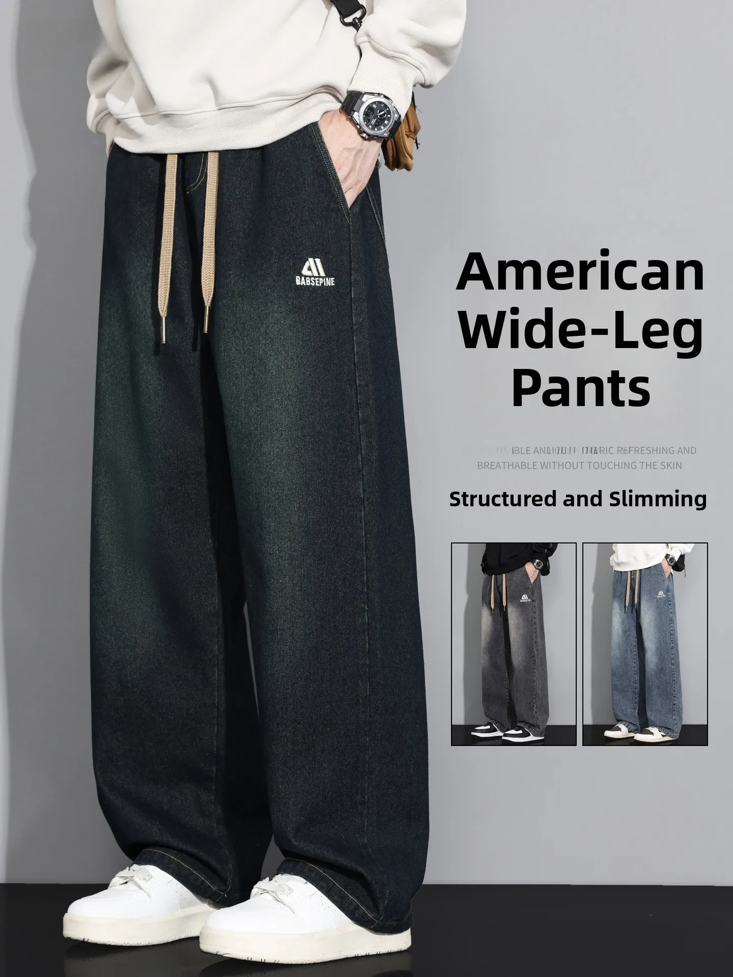 

American Sle Loose Straight Leg Jeans Men's Spring Autumn Cotton Denim Embroidered Wide Leg Pants Teenage Casual Trousers