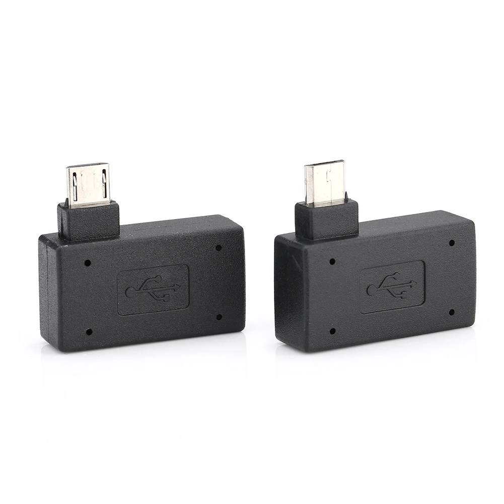 2Pcs USB 2.0 Female to Male Micro OTG Adapter Power Supply Port 90 Degree Left 90 Right Angled