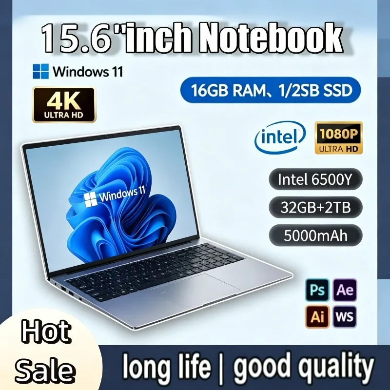 New 15.6" Business Gaming Laptop Intel 6500Y,2TB SSD,32GB RAM, 5000mAh, Windows 11, Backlit Keyboard, Fingerprint, Lightweight