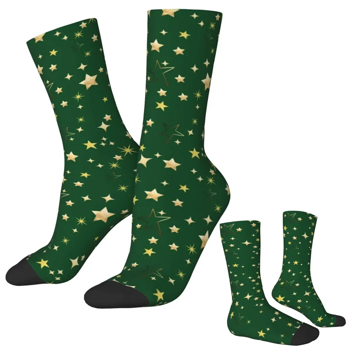 

Stars Pattern Green Socks Gold Scattered Retro Stockings Unisex Men Soft Breathable Cycling Socks Autumn Custom Anti-Slip Socks