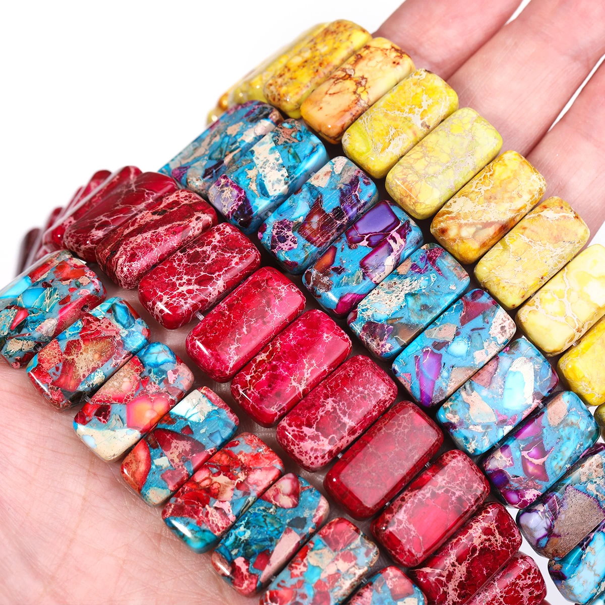 

Natural Imperial jasper Rectangular Polished Double-hole Colorful Loose Beads Used DIY Jewelry Making Bracelet Accessories Gift