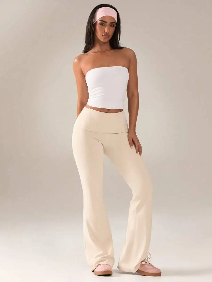 

Women Solid High Waist Slim Fit Flare Leg Yoga Pants
