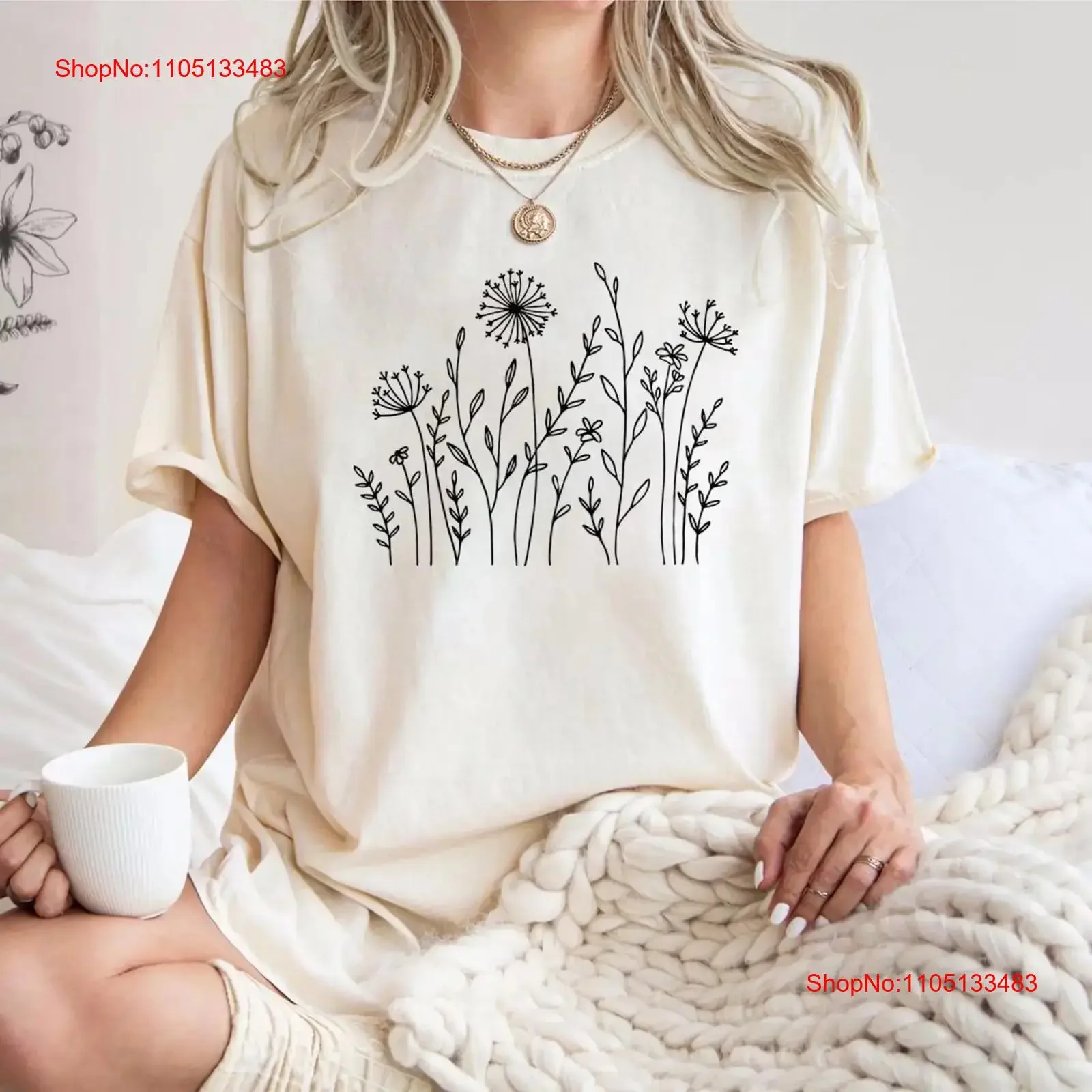 

Minimalist Floral Wildflower Line Art Botanical natural t shirt vintage Washed Comfortable Breathable Stretched Versatile