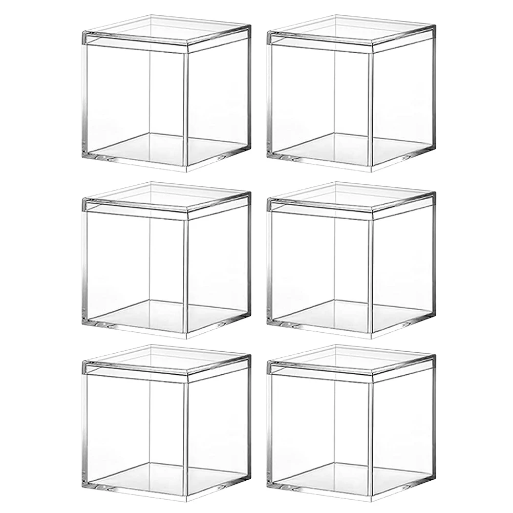 

6Pcs Clear Transparent Acrylic Cube Storage Box Small Jewelry Organizer Candy Gift Display Container Square Candy Box