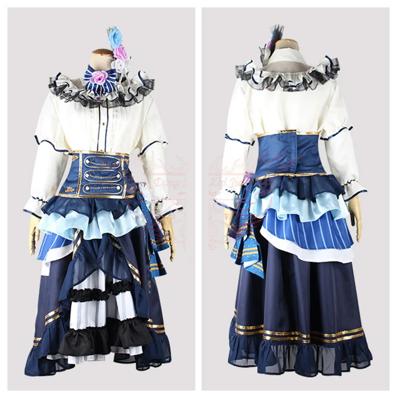 BanG Dream Cos Shirokane Rinko Cosplay Roselia Single live Stage Costume Blue Dress customize New Outfit C