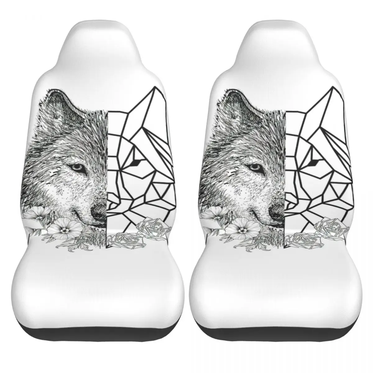 Geometric Wolf Car Seat Cover Custom Printing Universal Front Protector Accessories Cushion Set