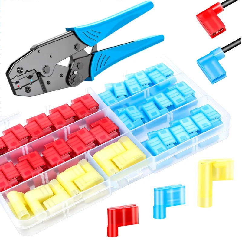 80pcs Insulated Flag Wire Connectors Female Spade Terminals 22-18/16-14/12-10AWG Set with Pliers for Auto & DIY Wiring