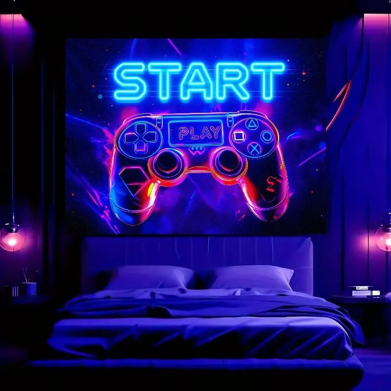 VIKAMA Game Controller Tapestry Gaming Start Play Graphic Wall Hanging Aesthetic Decor Boys Bedroom Game Room Party