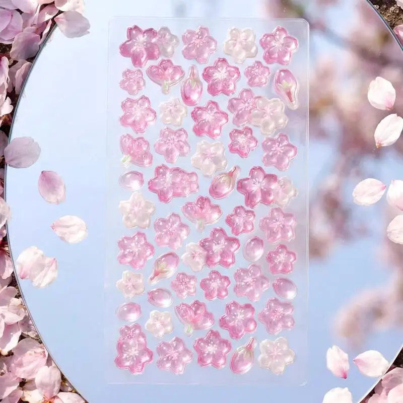 Pink Cherry Blossoms Resin Three-Dimensional Relief Sticker Notebook Decoration Diy Camera Phone Case Computer Girl Holiday Gift