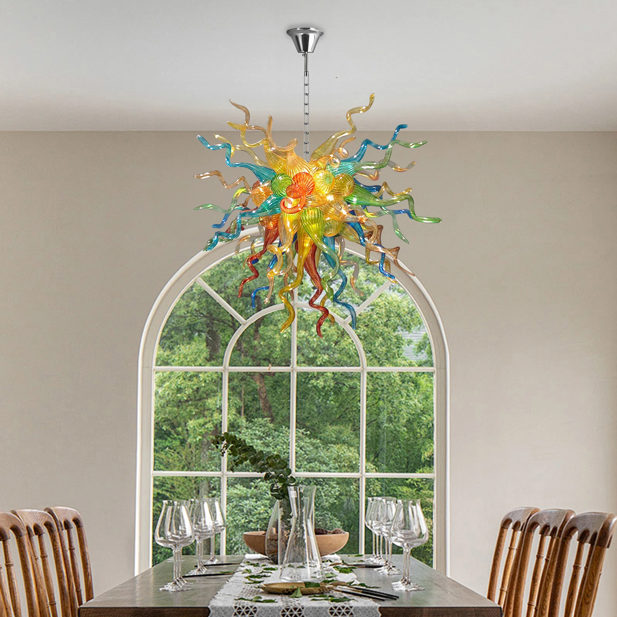 LONGREE Hand Blown Glass Chandelier Lightings Multi-color Ceiling Light Fixture for Home Living Room