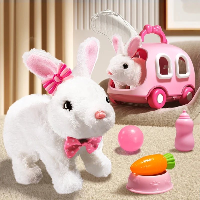 Children Plush Cute Rabbit Kids Electronic Pet With Sound Animal DIY Change Clothes Game Walking Moving Pet Toys For 3 Years