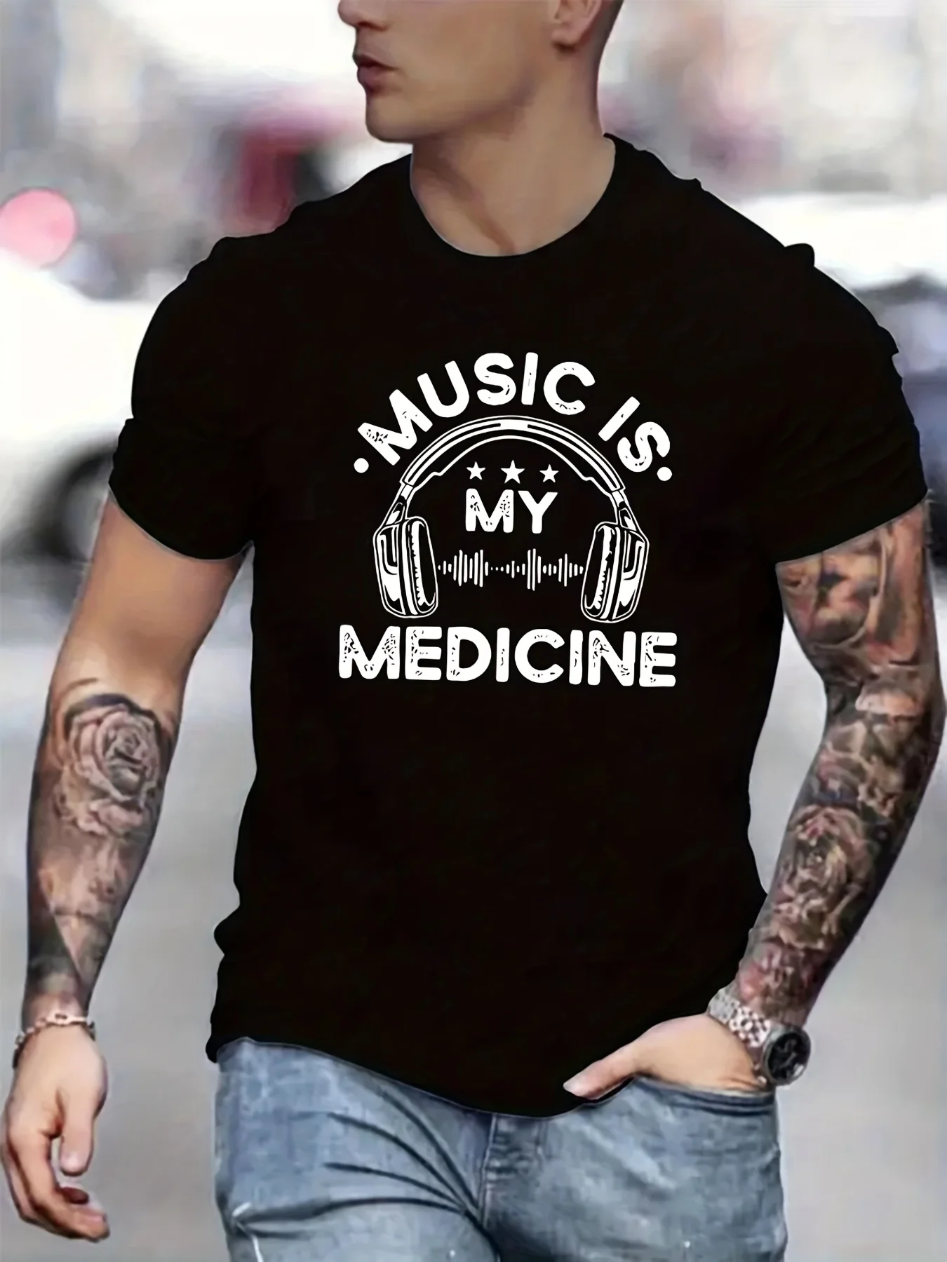 

Music Is My Medicine Men's T-shirt Personalized Mens Short Sleeve Crew Neck Top Fashion Street Clothing Summer Cotton Undershirt