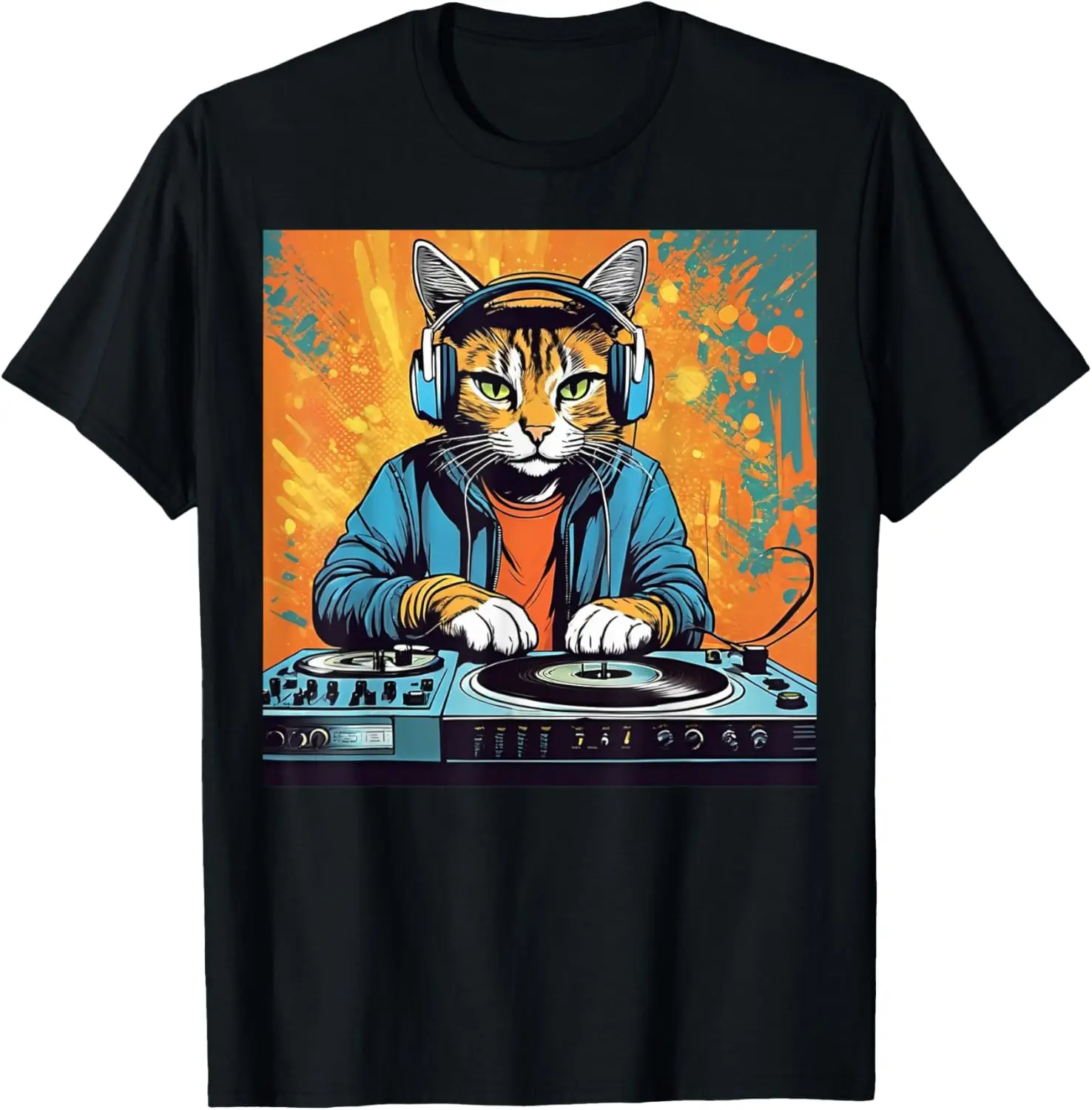 Disco Cat Techno DJ Animal Lover Novelty Graphic T-Shirt