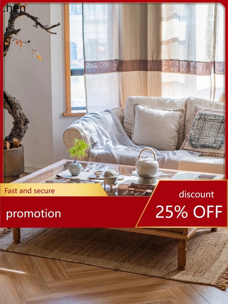 

YFY Glass Tea Table Living Room Tea Table Chinese Retro Creative Storage Furniture