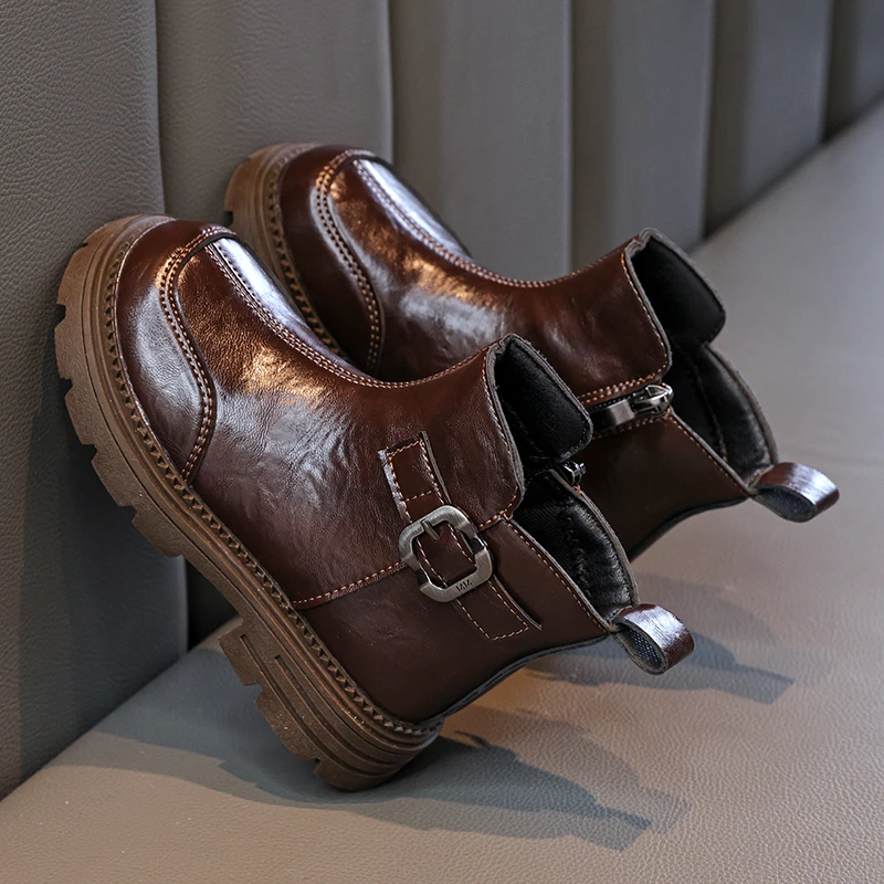 2025 حار بيع الخريف/الشتاء جديد دافئ الفتيات أحذية بوت قصيرة المألوف النمط البريطاني لينة المضادة للانزلاق منخفضة الارتفاع الكاحل أحذية من الجلد