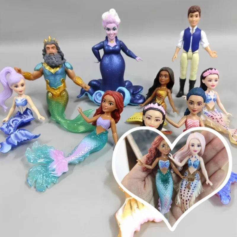 Mercancía de película genuina a granel, muñeca Ariel de princesa sirena con estatuillas móviles de Ursula y Príncipe Eric, colección de juguetes para niñas