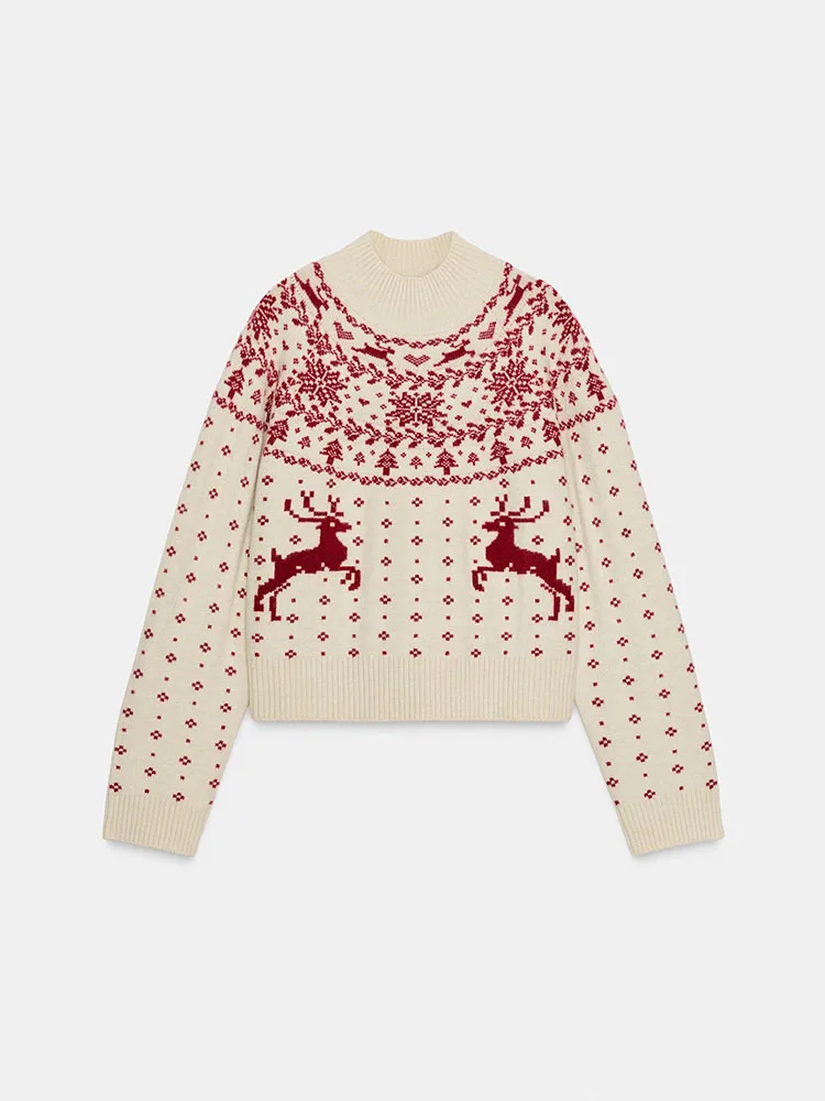 Süßer gestrickter langer Sve-Pullover mit Blumenstickerei, Neuankömmling, Winter 2025, lässige, lockere Passform, runder Ne-Overhead für Mädchen