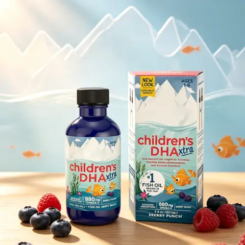 Kids DHA Omega 3 Fish Oil Liquid Berry Flavor Daily Nutrition Supplement Easy to Take Omega 3 Formula for Children 60ml